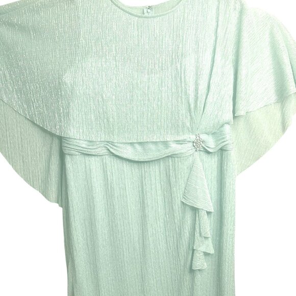 R&M Richards Cocktail Caplet Dress Seafoam Rhinestone Ruffle Mother Party Size18 - Picture 2 of 11
